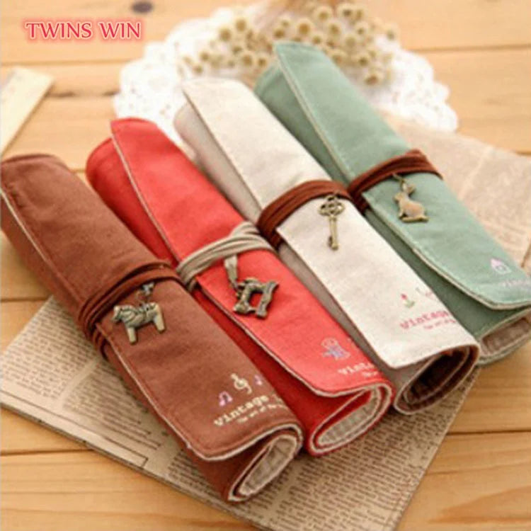 Thickening and Bold Roll Canvas Pen case Environmental protection Material Pencil Bag