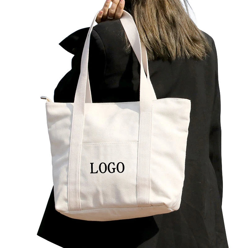 Wholesale Eco-Friendly Travel Gift Pouch Custom Printed Logo Large Organic Canvas Cotton Shopping Tote Bags