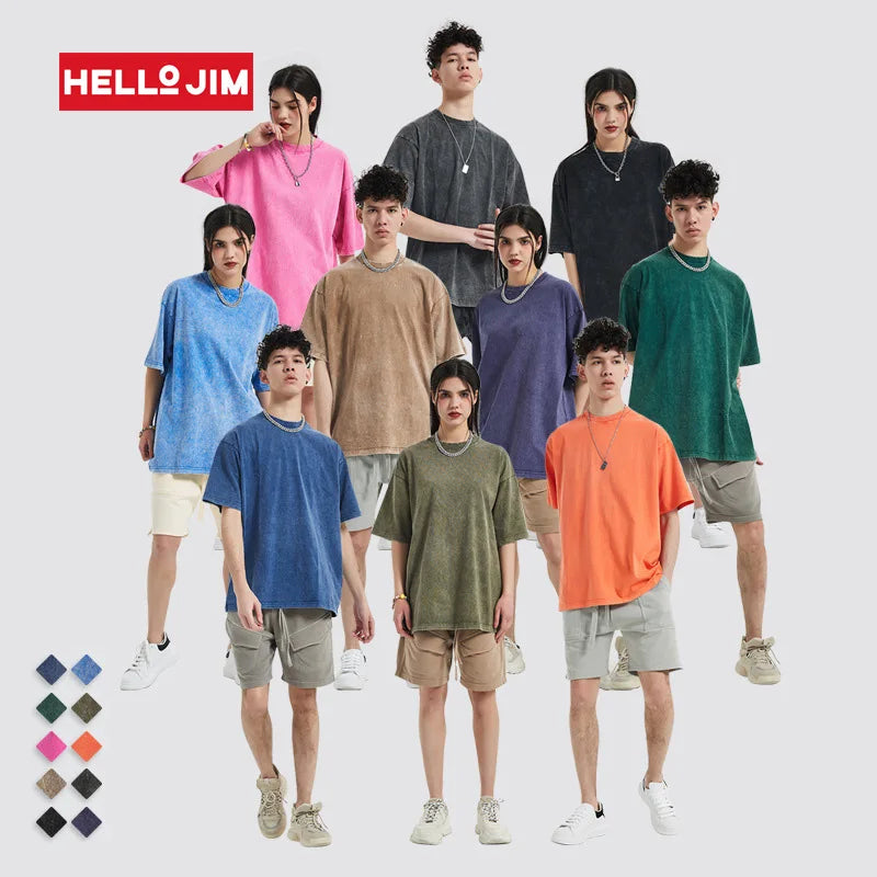 Custom Wholesale 250 Grams Cotton Tshirt With logo Customize Vintage Tee Shirts Street Wear Acid Wash t Shirt