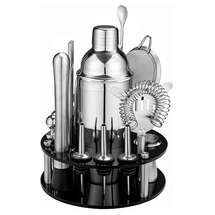 Hot Selling Bar Tool Cocktail Shaker Set 18/8 Stainless Steel Bartender Kit with Rotating Stand