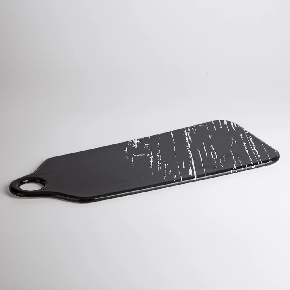 Japanese Korean Style Black White Matte Rectangle Ceramic Steak Serving Flat Plate Tray With Handle