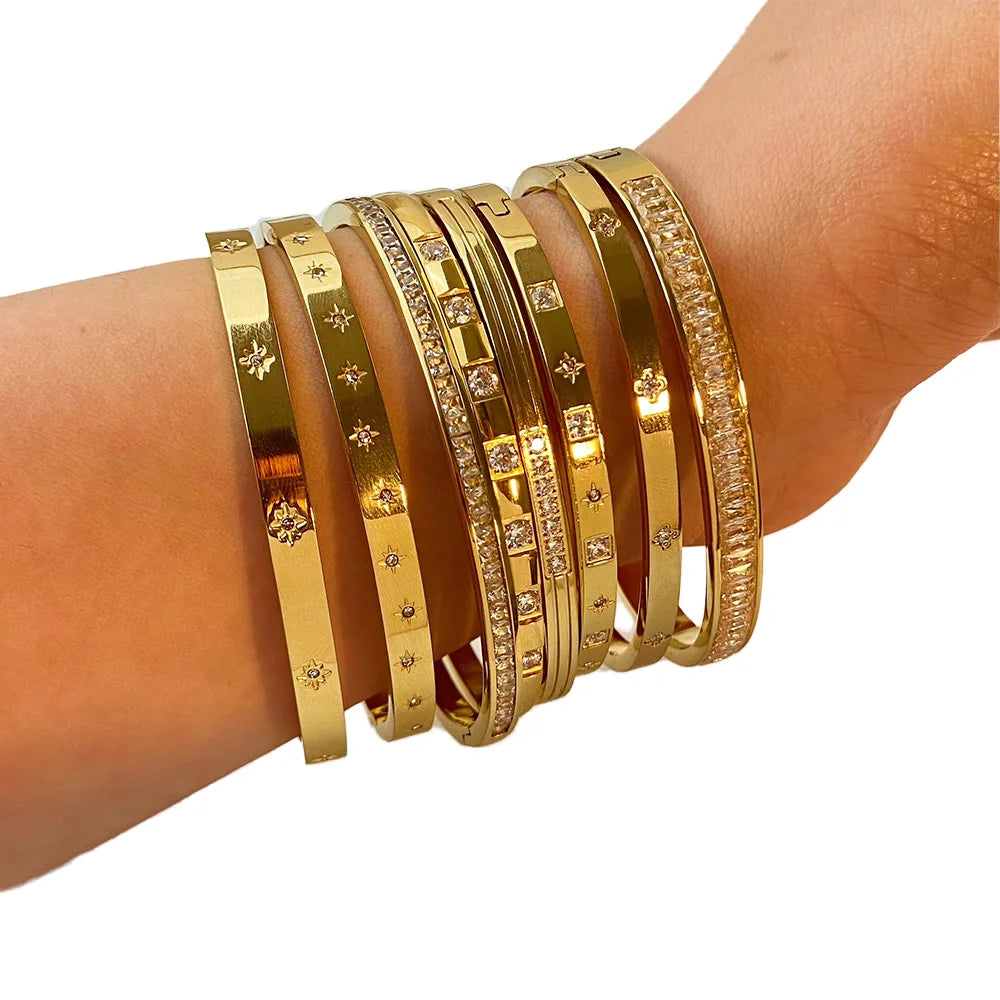Merryshine Luxury 18K Gold Stainless Steel Zirconium Bracelet High-Grade Six-Pointed Star Buckle Fashion Charm Bracelets