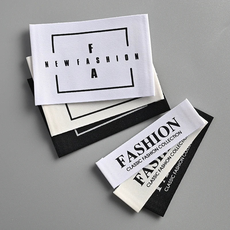 Factory Wholesale Cheaper Stock Neck Labels Fashion Black White Beige Neck Custom logo Pattern Design Woven Labels