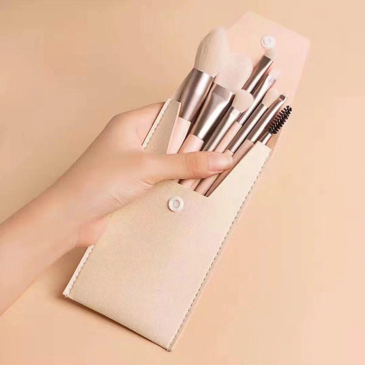 HMU Strong Wood Handle Good Quality Custom Logo Maquillage Vegan Brush Synthetic Hair Cheap 8pcs Mini Travel Makeup Brush
