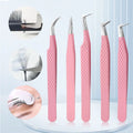 Private Label Stainless Steel Hook Lash Tweezer Set Eyebrow Cleaner Plastic Grip Fiber Tip Tweezers for Eyelash Extension