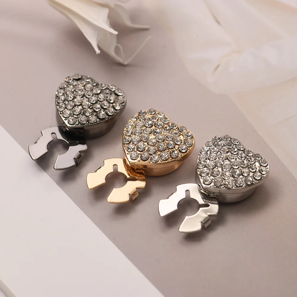 JFRB050 Rhinestone Heart Shape Covered Button Cufflink Tie Clip Decor Button Covers for Women Garment Shirt