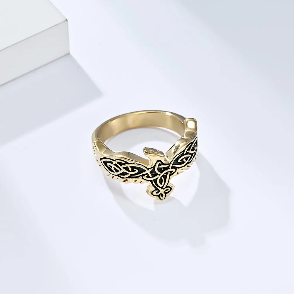 Northern Europe Celtic Eternal Knot Jewellery Rings Gold Plated Eagle Ring Stainless Steel Italian Mens Black Rings