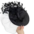 Vintage Handmade Linen Lace Feather Fascinator Wedding Derby Church Party Bridal  Hat Women Fascinator and Church Hats