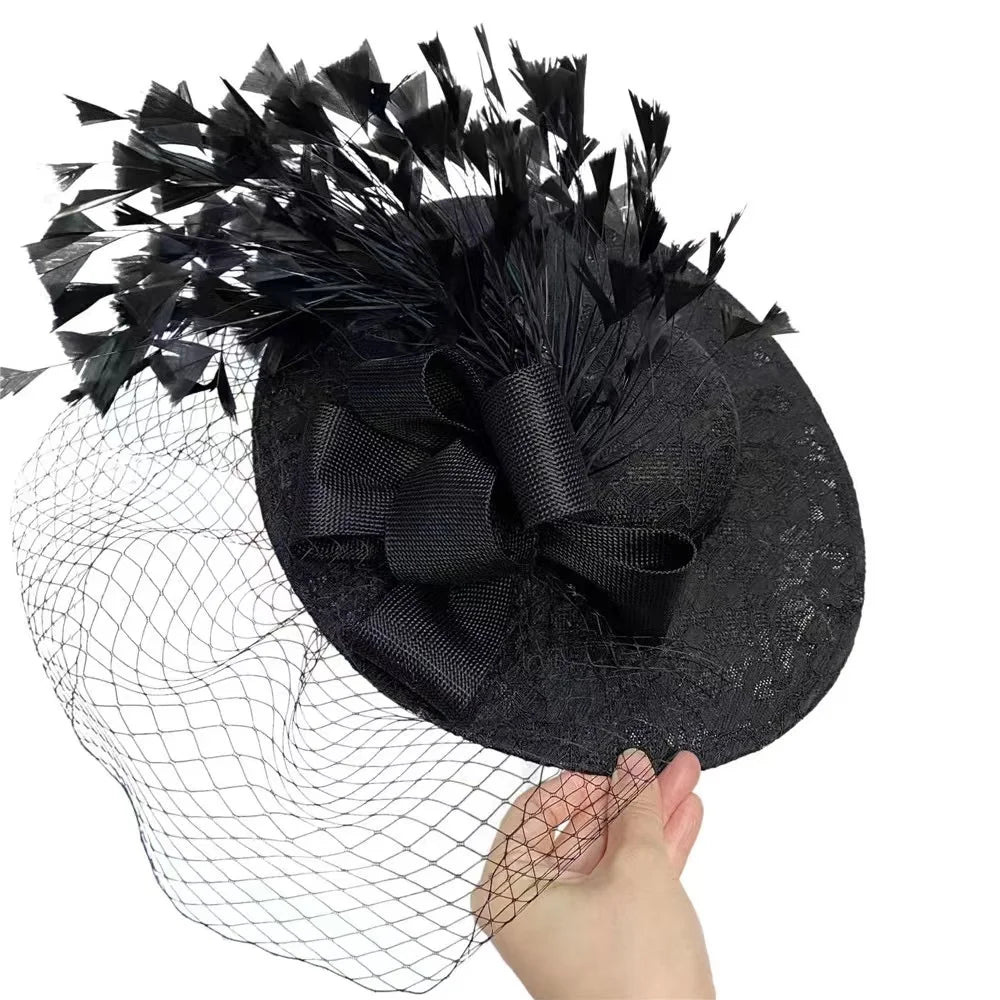 Vintage Handmade Linen Lace Feather Fascinator Wedding Derby Church Party Bridal  Hat Women Fascinator and Church Hats