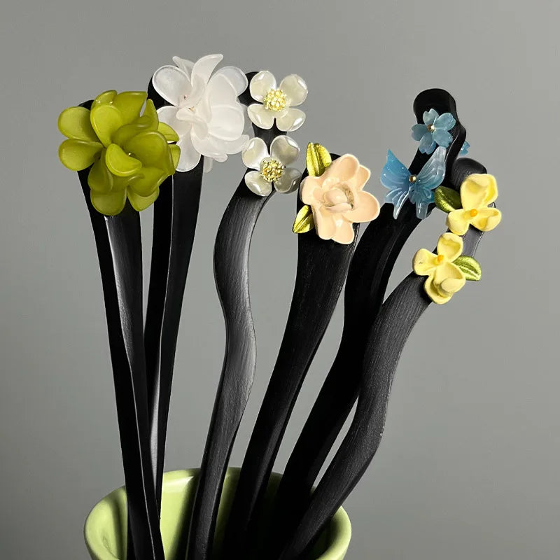 Wood Tassel Step Shaking Hairpin Chopstick Hair Stick Ancient Hair Ornament Pan Headdress Flower Hair Styling Accessories Gifts