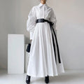 Wholesale 2026 Spring Niche Lapel Single Breasted Waist Slimming Lantern Sleeve Shirt With Belt for Women's Dress