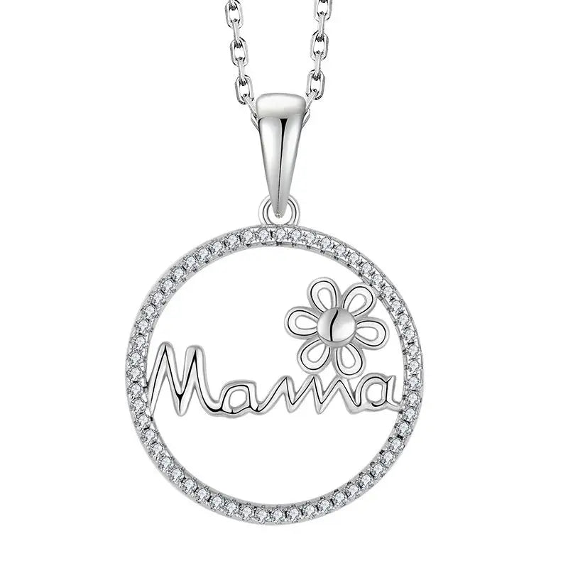 Oem S925 Sterling Silver Mama Mum Mom Love Zircon Pendant Jewelry Fashion Creative Mother'S Day Gift Necklace for Women