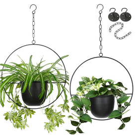 Round Hanging Planters Home Decoration Indoor Outdoor Garden Minimalist Black Gold Powder Coated Iron Wall Ceiling Plant Stand