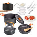14pc Portable Camping Cookware Mess Kit Frying Pans Folding Spork for Backpacking Outdoor Hiking Picnics Other Adventures