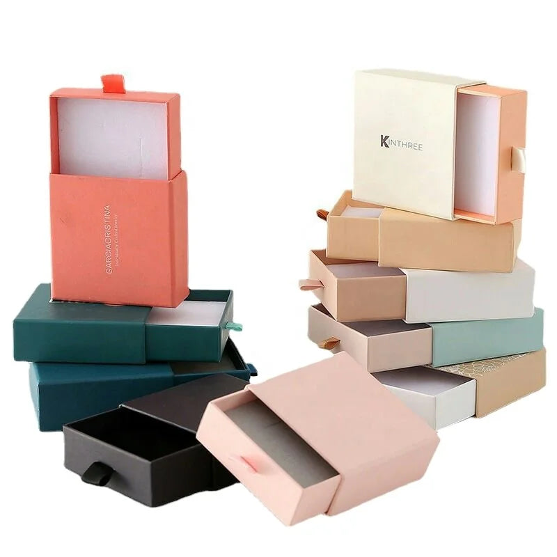 Custom Printing Luxury Hard Rigid Paperboard Sliding Box With Ribbon Rope Gift Sleeve Drawer Box Packaging