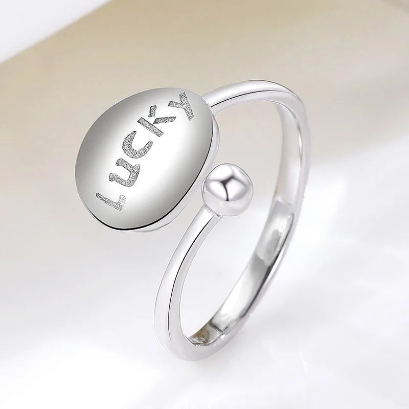 Personalized Letters 925 Sterling Silver Simple Fashion Lucky Opening Rings for Women Men