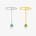 Merryshine S925 Sterling Silver Adjustable Asymmetrical Ring Classy Stacked Gold Plated Green CZ Clover Leaf Zircon Anniversary