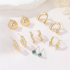 Wholesale 14K Gold Plated Round Zircon Stud Earring Fashion Pearl for Women Hypoallergenic Earrings DIY Jewelry Accessories