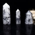 Natural Black Rutilated Quartz Healing Crystal Wand 6 Faceted Reiki Chakra Stone Single Point Polished Prism Wand
