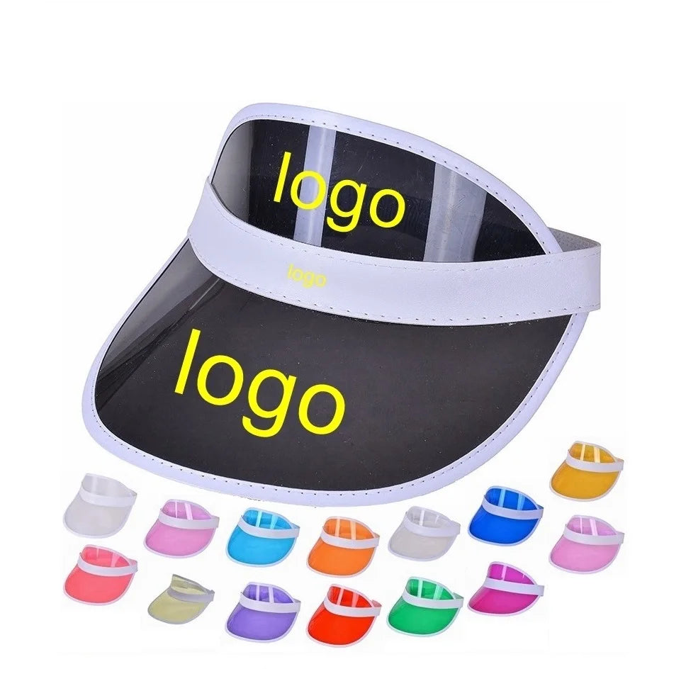 Wholesale Plain Colorful Transparent PVC Plastic Advertising Promotional Custom Logo Printed UV Protection Sun Visor Cap