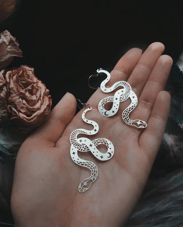 Exaggerated Gold & Silver Star Moon Pattern Earring Gothic Hollow Medusa Snake Earrings