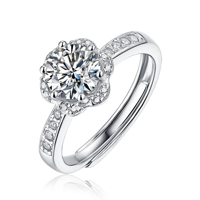 RINNTIN SMR08 Flower Design Moissanite Ring 925 Sterling Silver Jewelry