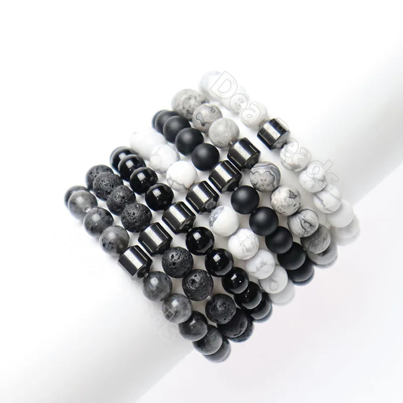 Natural Tube Hematite Round Gemstone Bracelets Healing Stone Customized Beads Bracelet for Gentleman Man