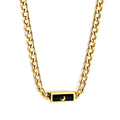 Stainless Steel Rectangular Black Zircon Moon Pendant Necklace Jewelry Making 18K Gold Plated Chain Charm Necklace for Women Men