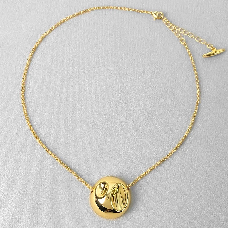 2024 New Simple Brass Gold-Plated Concave and Convex Irregular Three-Dimensional Hemisphere Pendant Necklaces Universal Jewelry