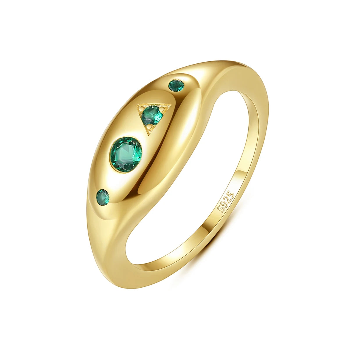 CZCITY  Gold Plated 925 Sterling Silver Ring Wedding Jewelry with Round Green Gemstone for Woman Wedding