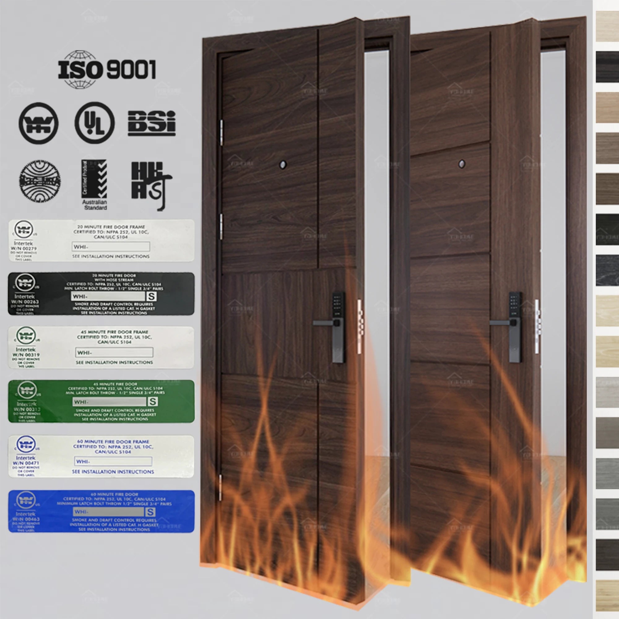 China Top Factory Custom High Grade Hotel Entry Fire Safety Door Fireproof Apartment Wood Door Fire Rated Timber Fire Doors
