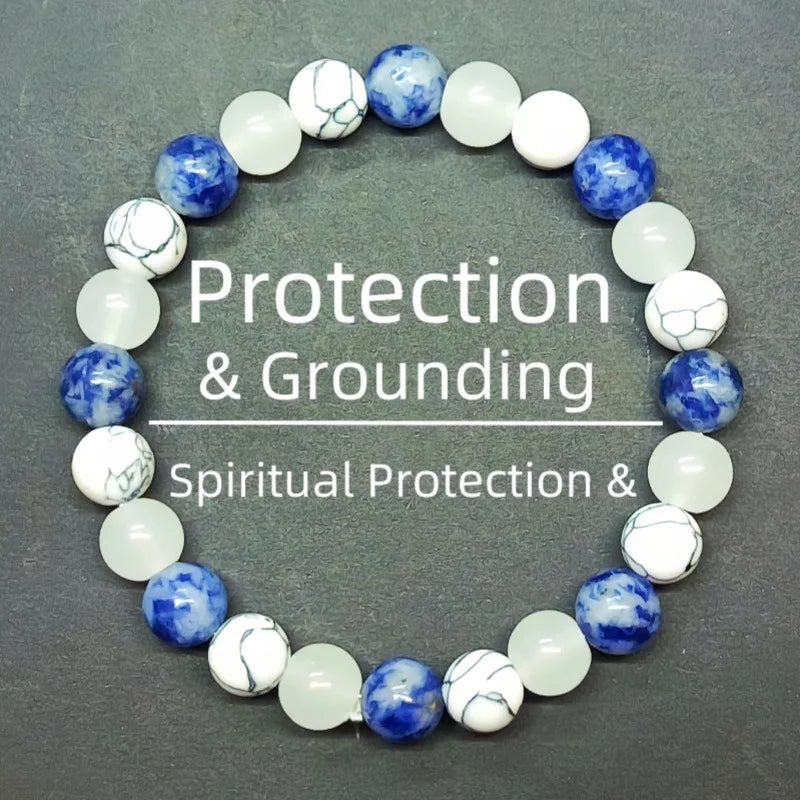 Wholesale Triple Protection Natural Stone Bracelet Lapis Lazuli White Turquoise Beaded Bracelet for Men and Women