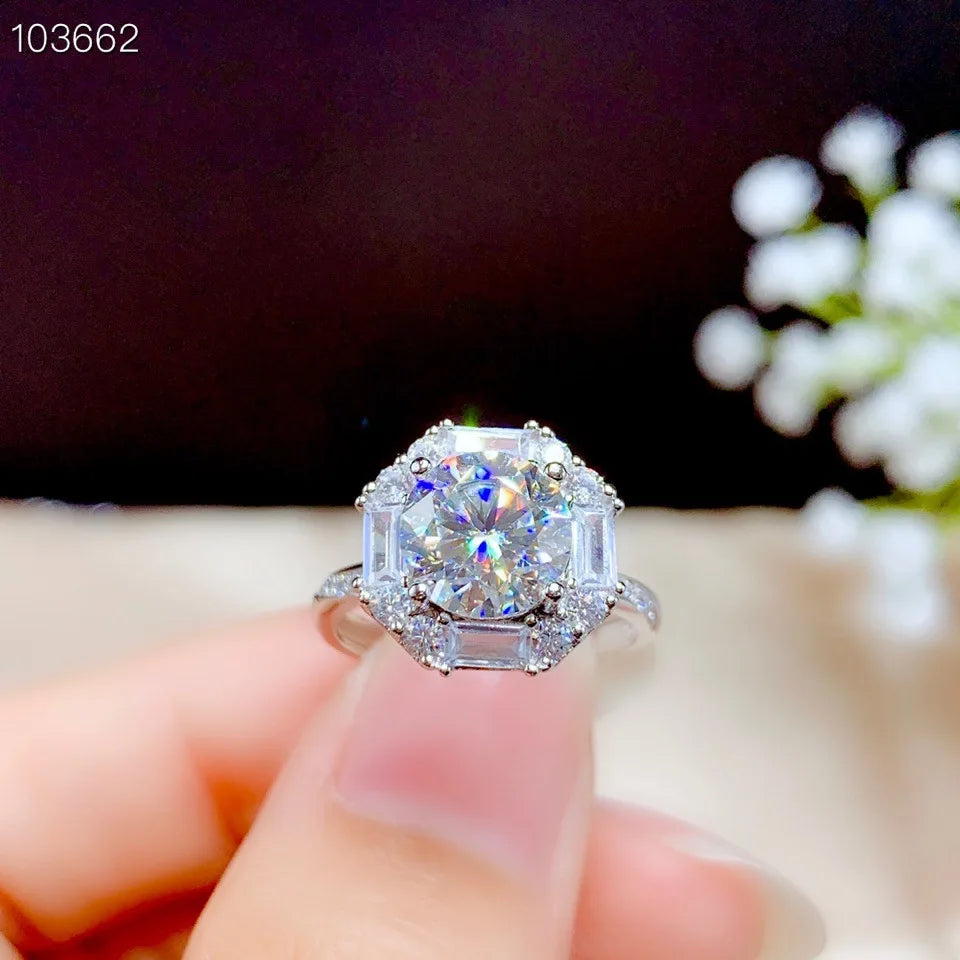 Silver 925 Original 2-3 Carat Brilliant Cut Diamond Test Past D Color Moissanite Square Ring for Wedding Gift Gemstone Jewelry