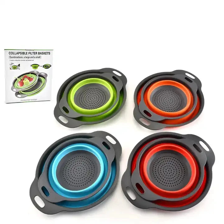 2 Piece Set Round Folding Drain Basket Fruit Filter Basket Creative Kitchen Tools Retractable Folding Vegetable Washing Utensils
