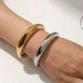 High-Grade Casting Titanium Steel Bracelet Light Luxury Minimalist Geometry Concave-Convex Opening Wedding Chunky Cuff Bangle