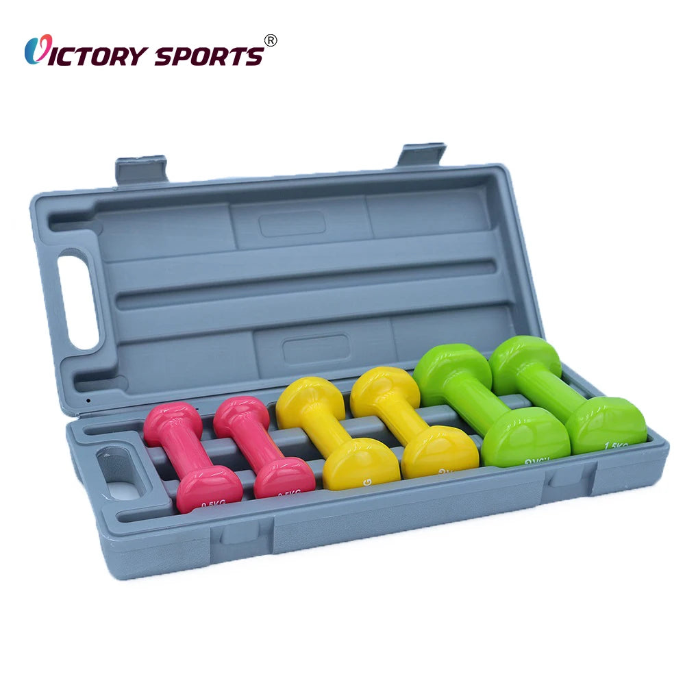 Home Gym Fitness 0.5kg 1kg 1.5kg Free Weight Set Vinyl Steel Dumbbells with Carrying Case