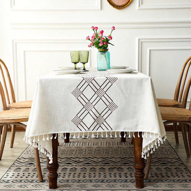 Linen Tablecloth Mantel De Lino Home Dining Linen Table Cover Thick and Soft with Tassel Rectangle Table Linen Cloth Covers