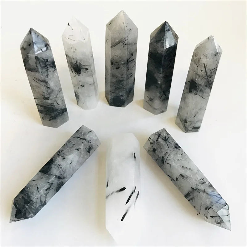 Sale Healing Natural Black Hair Quartz Crystals Points Polished Black Tourmaline Crystal Point