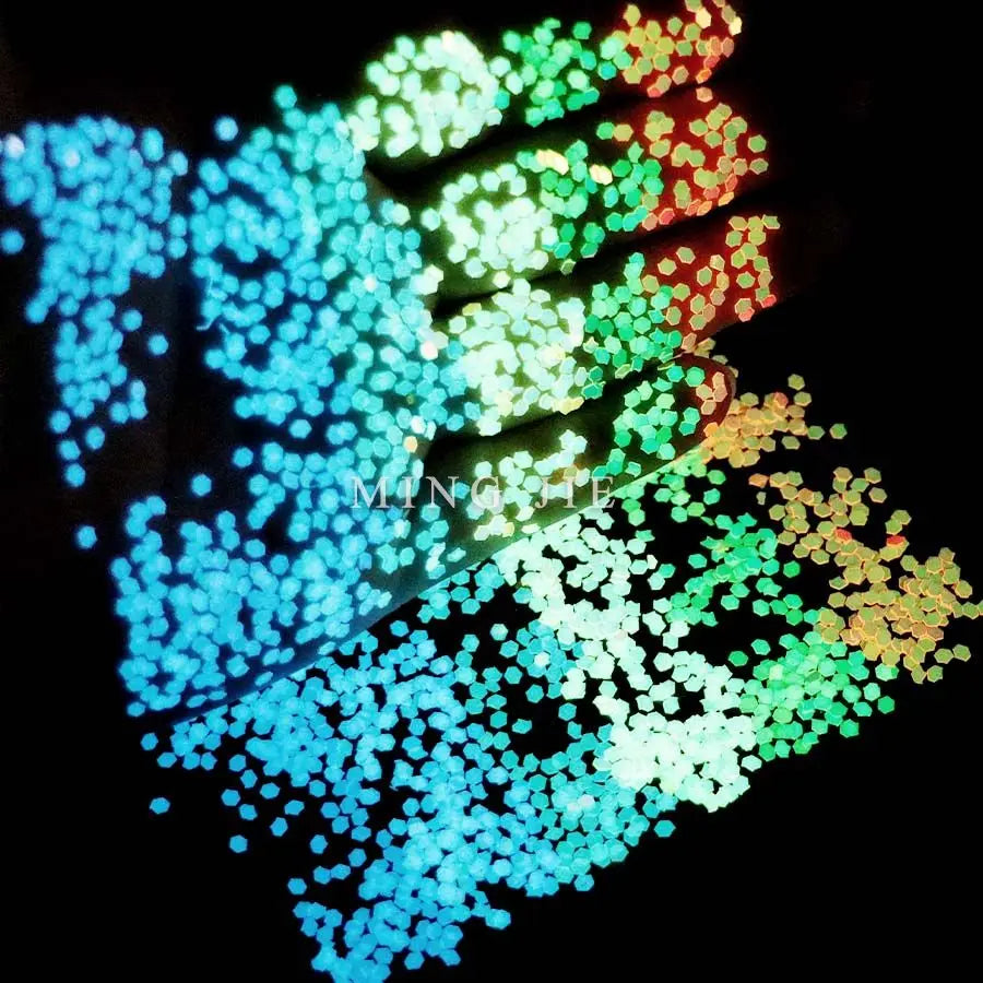 Wholesale Hexagon Shape Luminous Glitter Powder Yellow Green Glow Dark for Nail Crafts Face Makeup Skin Christmas Decorations