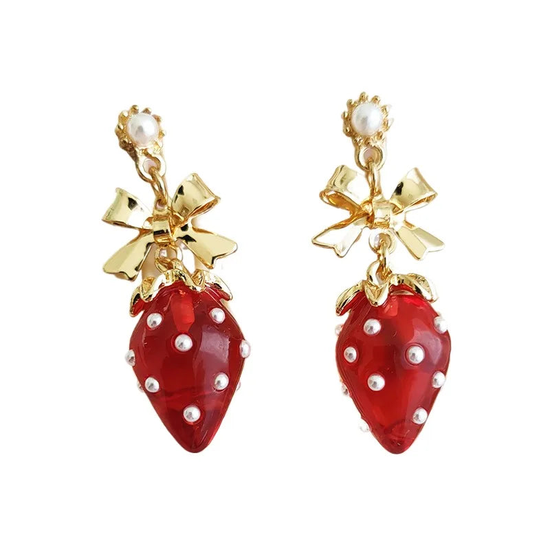 Cute Strawberry Candy Pearl Female Ear Clips Stainless Steel Mosquito Coil Earrings No Piercing Required