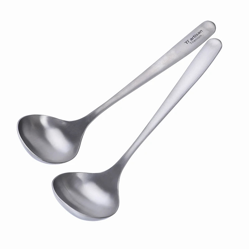 Kitchen Ladle Titanium Spoon Long Handle Ladle Tableware Porridge Stew Sauce Deep-bowled Ladle Scoop Cooking Camping Accessoires