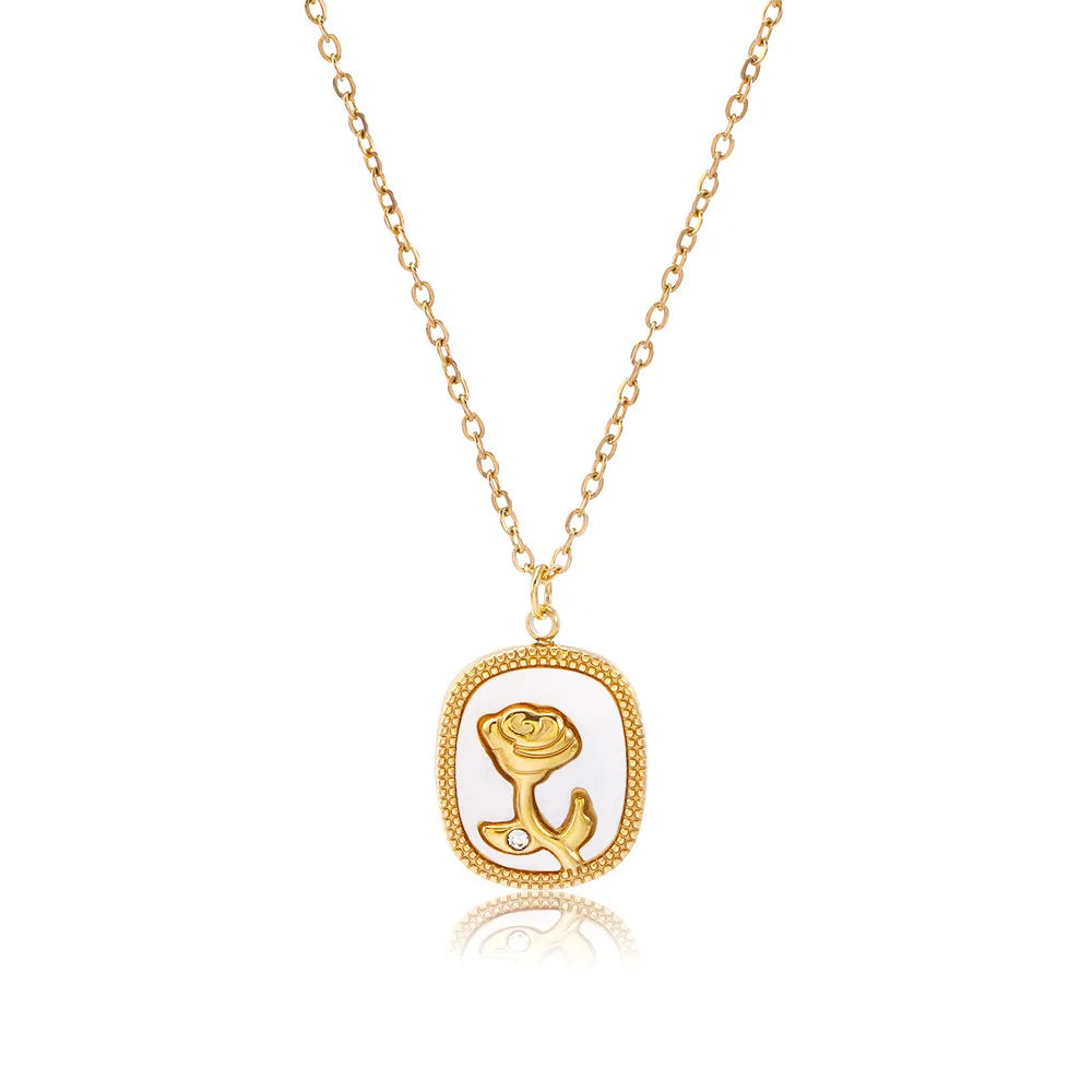 Luxury and Elegant Rose Pendant Necklace Stainless Steel 18K Gold Plated High Jewelry Necklace for Women