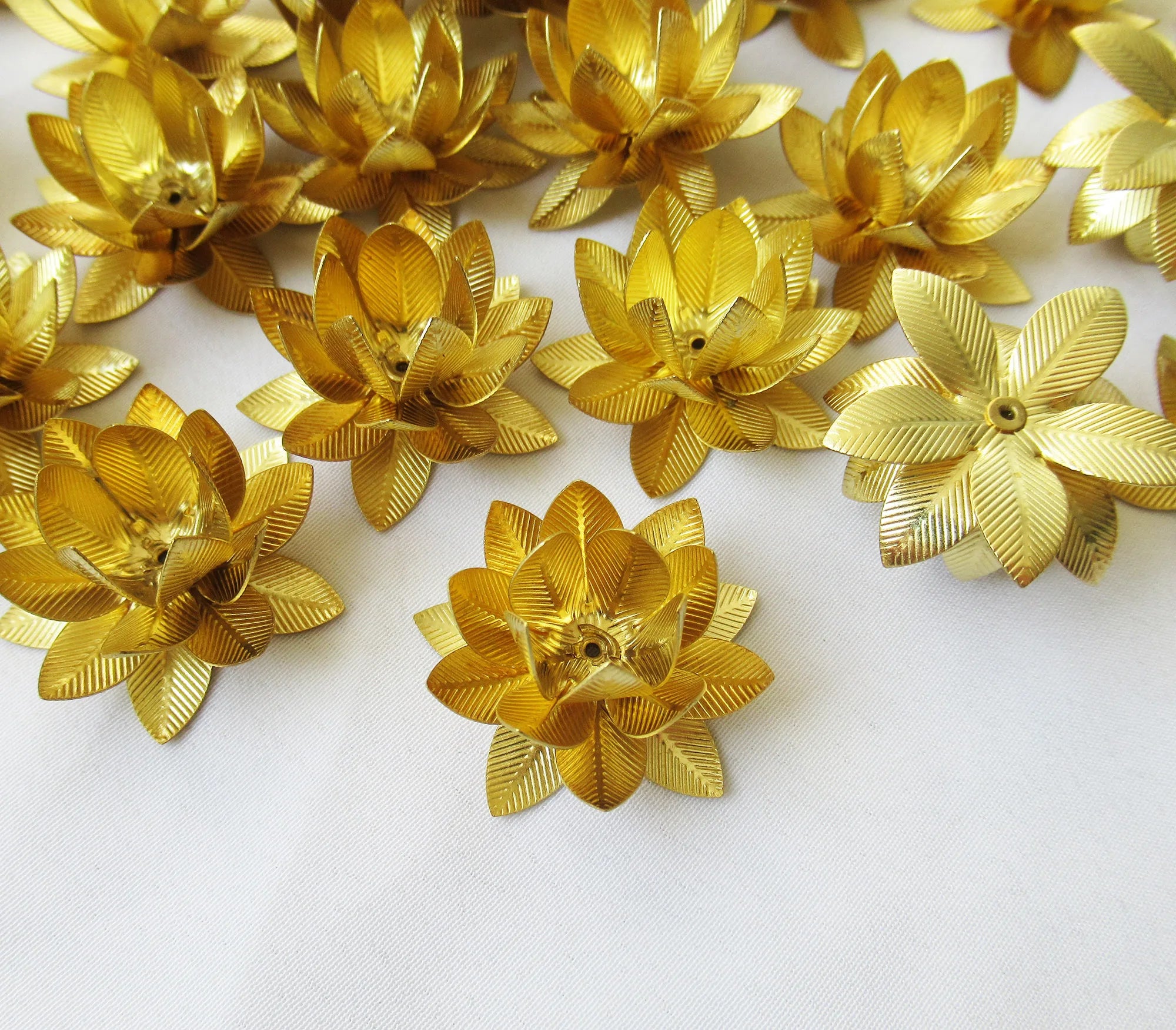 Golden Lotus 27.5mm Brass Filigree Flower 4 Layers