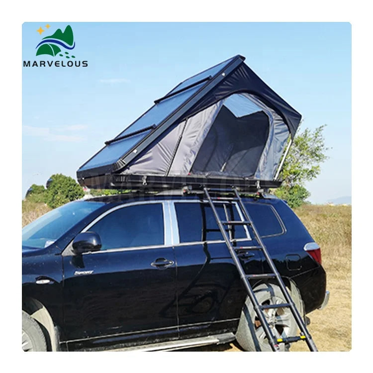 Triangle Clam Shell Rooftop Tent for 1-2 Person Outdoor Car Camping with TPU Skylight