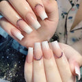 Factory Wholesale 24Pcs ABS French Design Short Square Rhinestone False Nails Press on with Nail Glue Elegant Packaging
