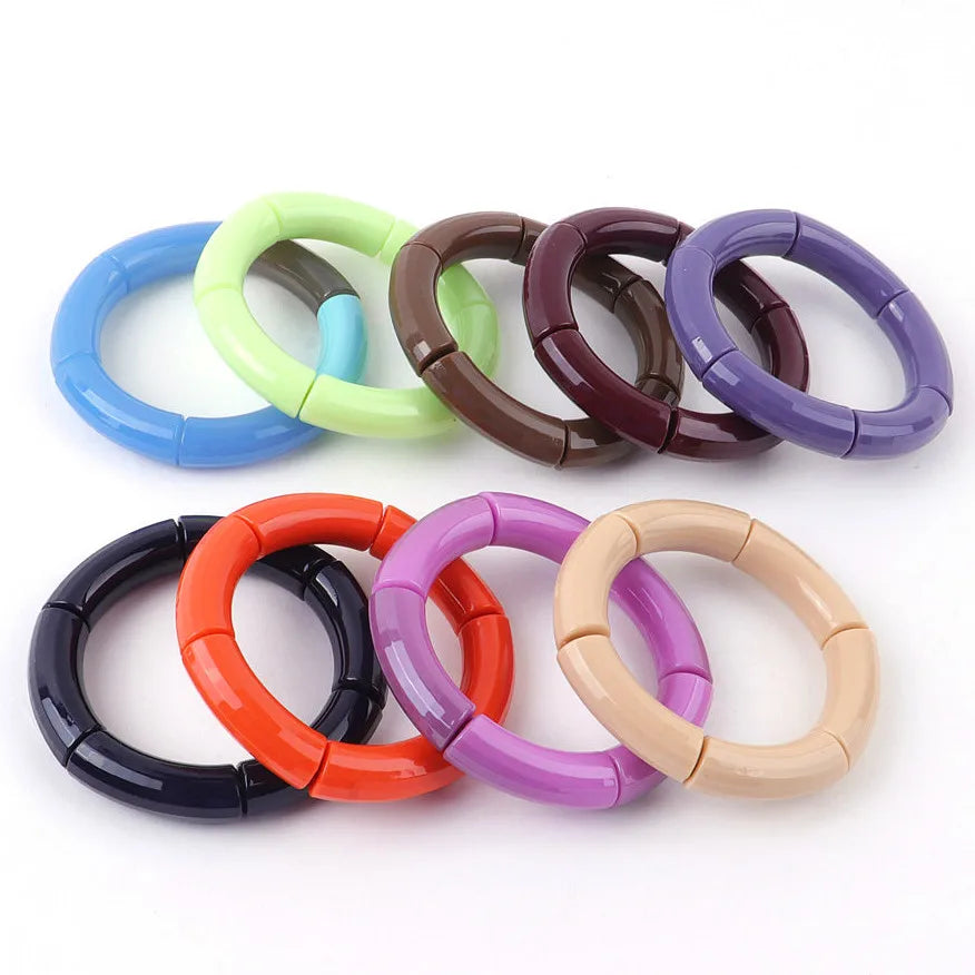 Wholesale Fashion Elastic Resin Tube Beads Bracelets Bangle Jewelry Trendy Stretchy Acrylic Bamboo Bracelet for Women Girl