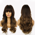 Natural Ombre Dark Brown Blonde Wavy Wigs Long Wavy Synthetic Wig for Women Heat Resistant Hair Wigs Fast Delivery