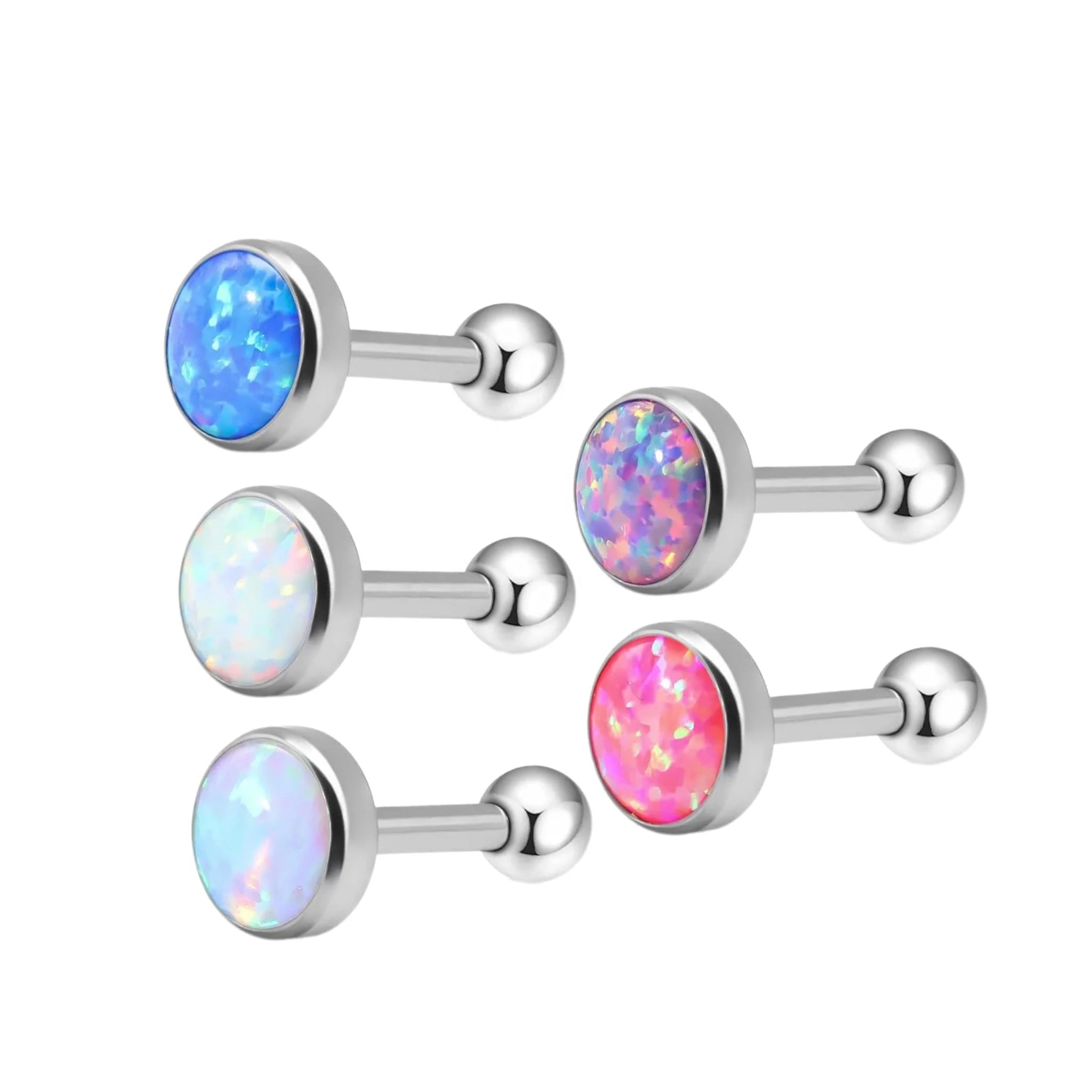 2025 New Design CZ Opal Top Inner Thread Silver Labret Piercing 14K Body Jewelry Earrings Wholesale
