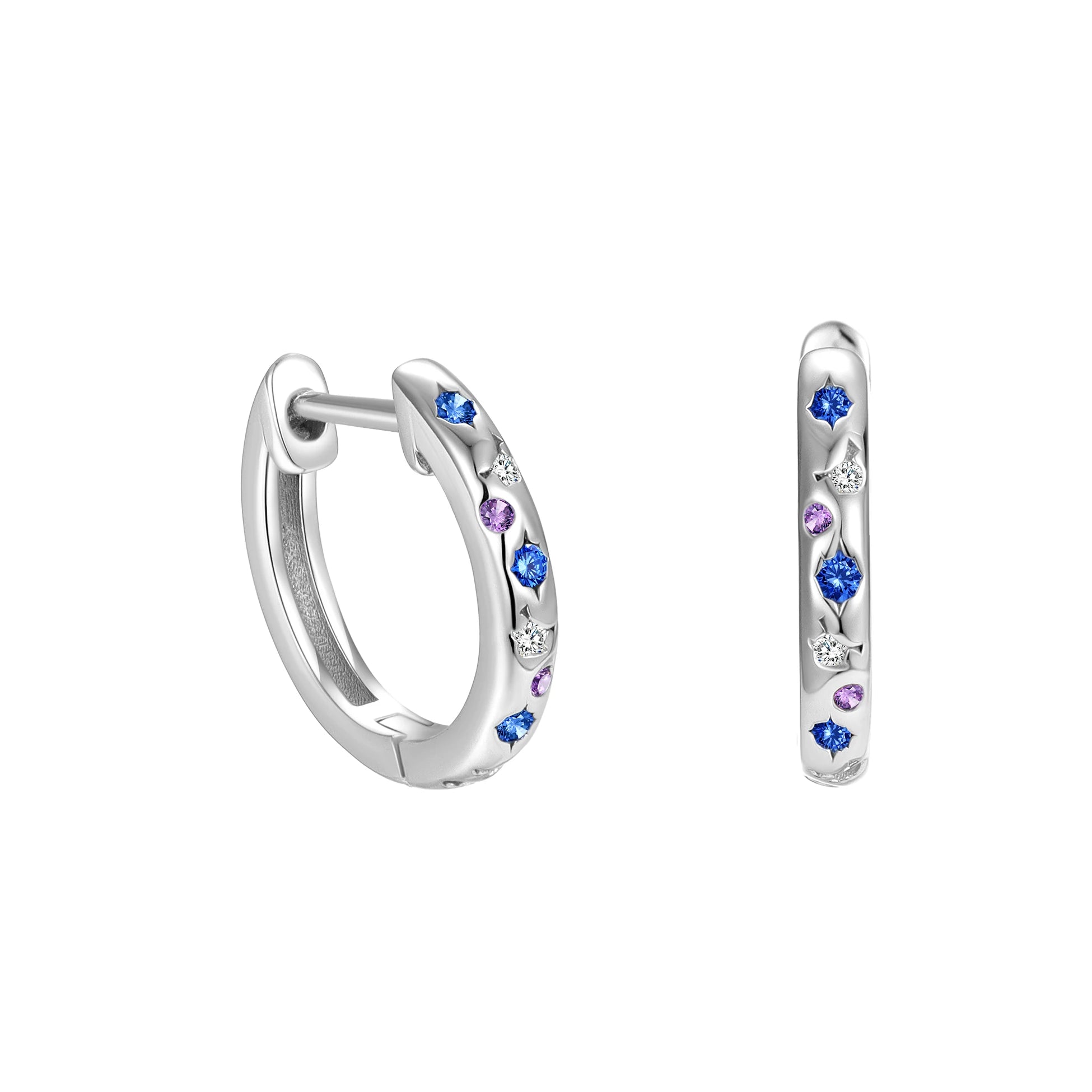 Fashion 925 Sterling Silver Earrings Set White Blue Purple Colorful CZ Hoops for Women Girl Fine Jewelry Wholesale