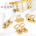 Ason Vintage Statement Big Zircon Drop Earring Charm Heart Stainless Steel Plating Gold Fan Hoop Earrings for Men and Women